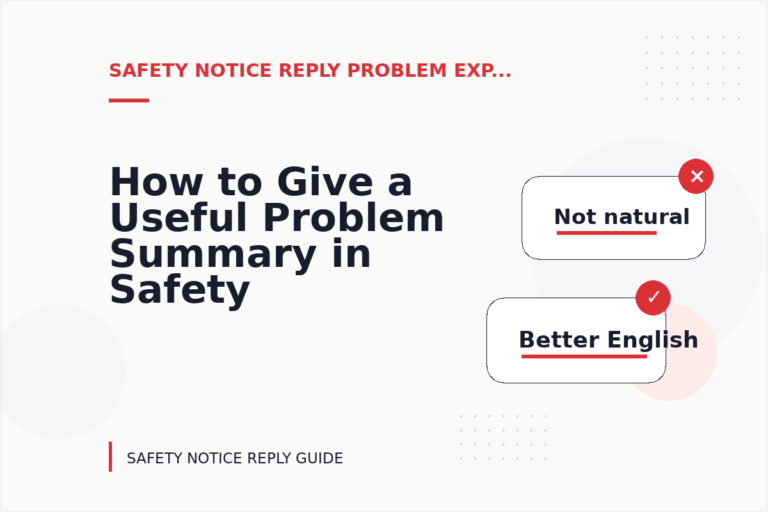 How to Give a Useful Problem Summary in Safety Notice Reply English